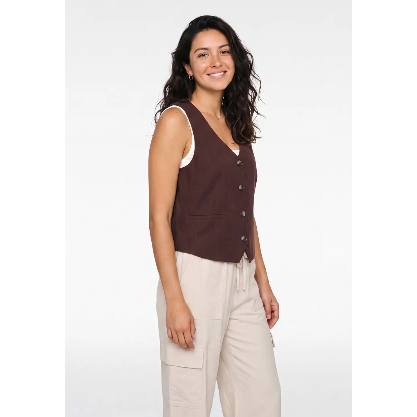 Vest Lino Mujer Café 1