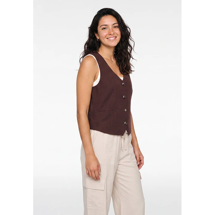 Vest Lino Mujer Café 1