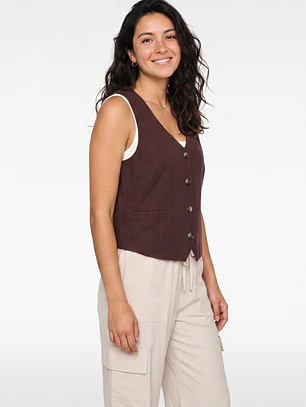 Vest Lino Mujer Café