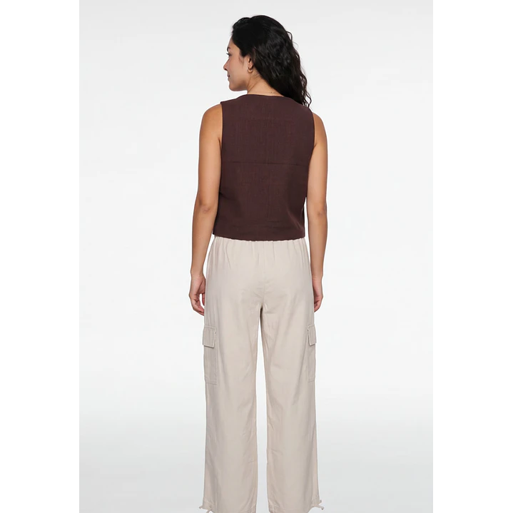Vest Lino Mujer Café 2