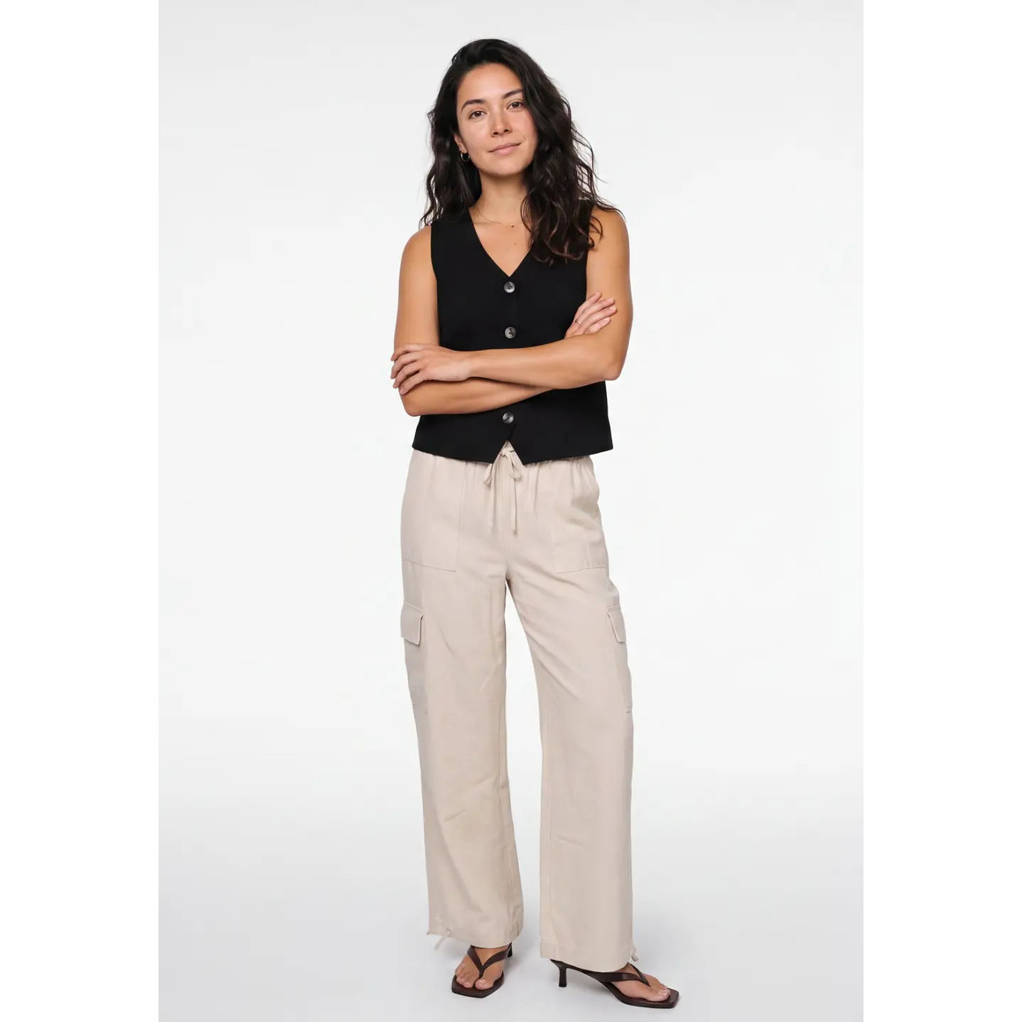 Vest Lino Mujer Negro 3
