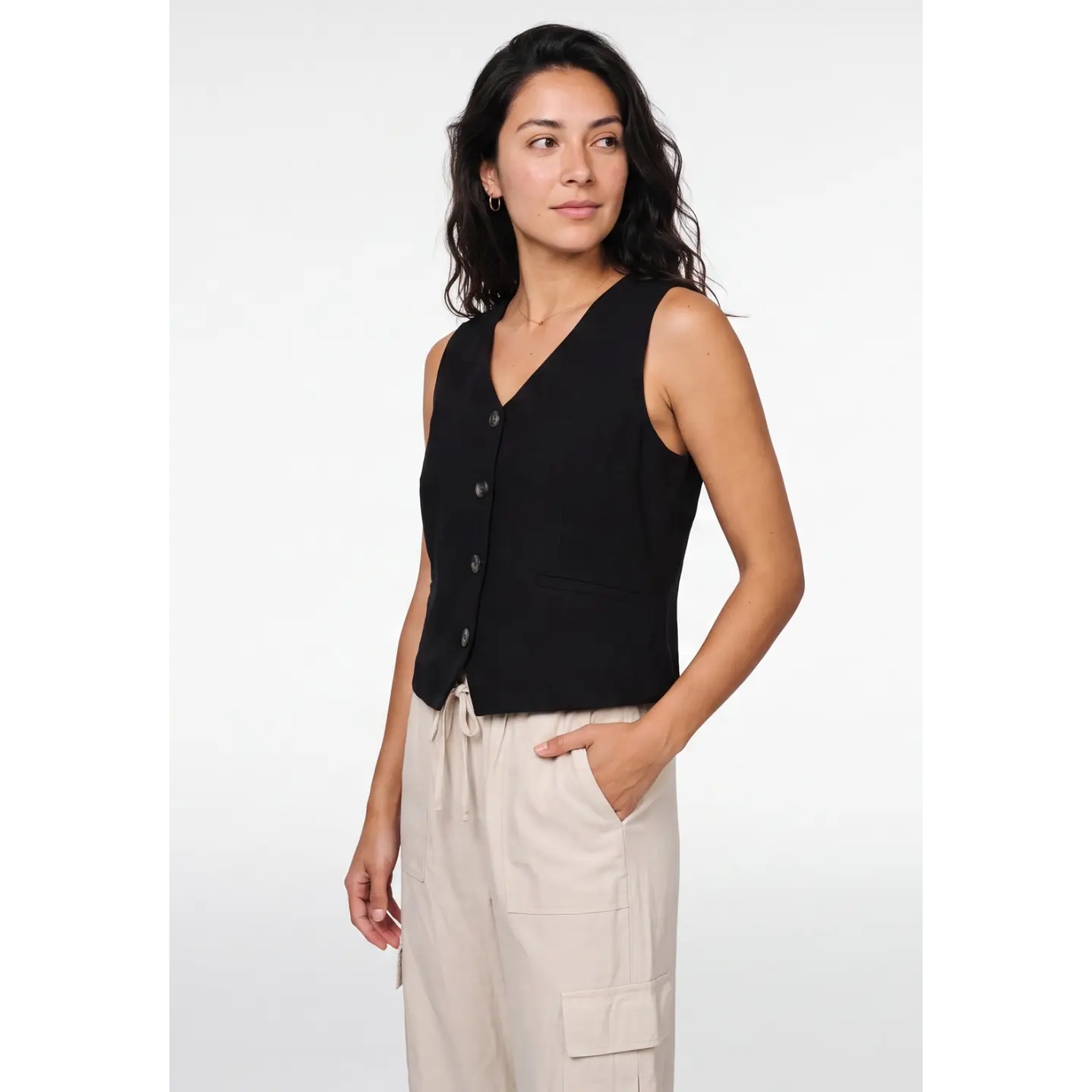 Vest Lino Mujer Negro 1