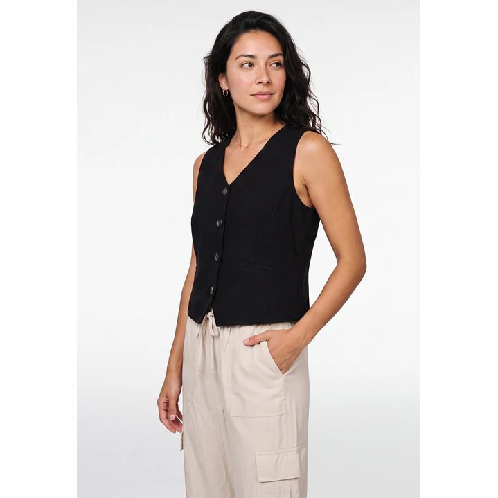 Vest Lino Mujer Negro 1