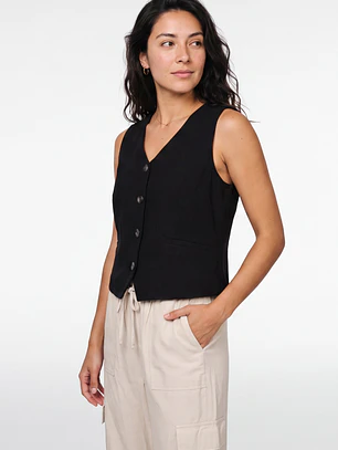 Vest Lino Mujer Negro