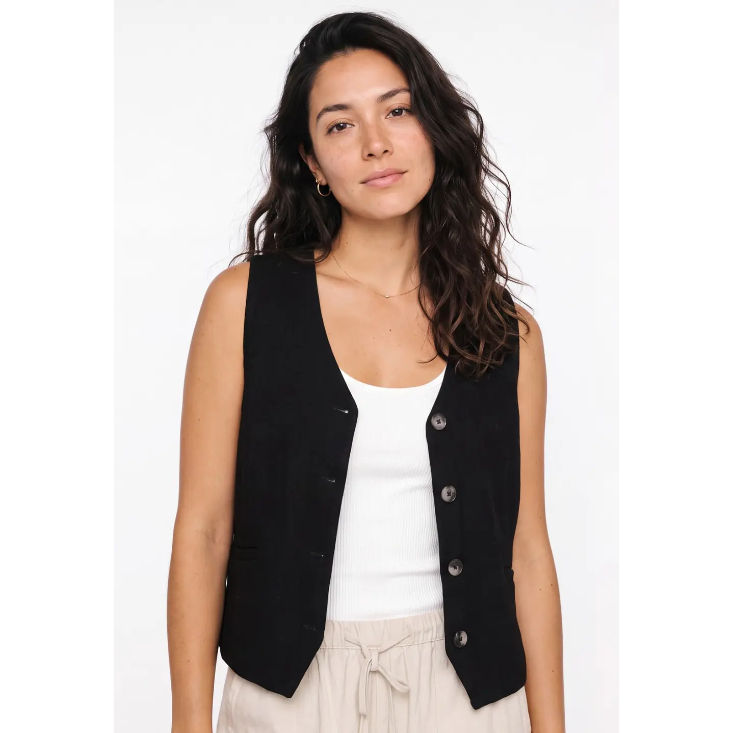 Vest Lino Mujer Negro 4