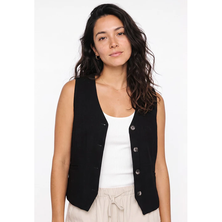 Vest Lino Mujer Negro 4