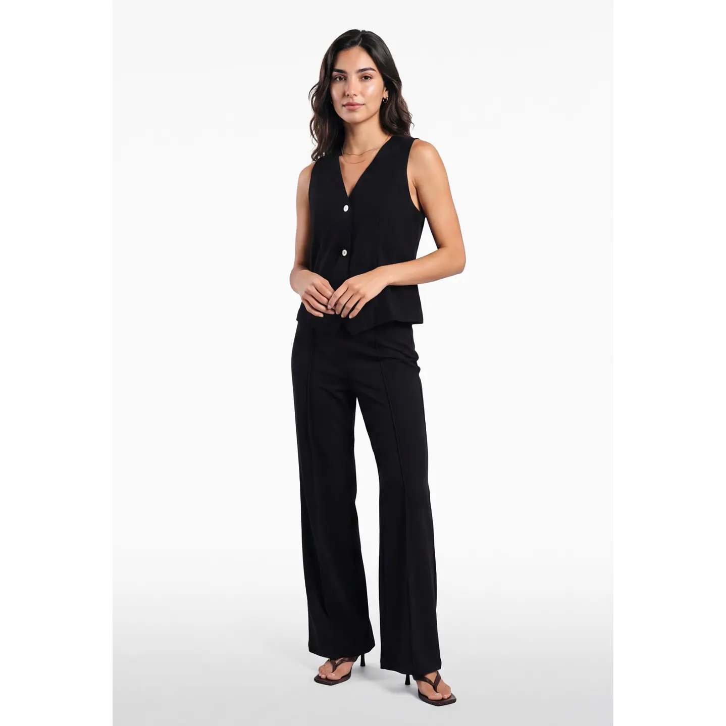 Vest Lino Mujer Negro 3