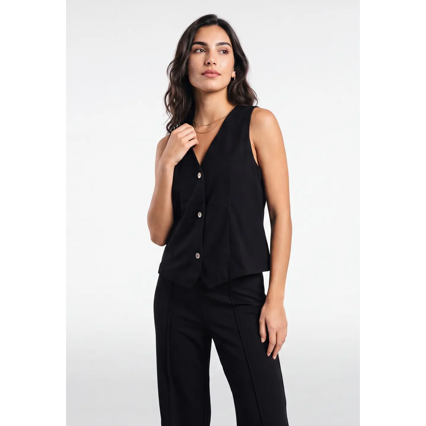 Vest Lino Mujer Negro 1