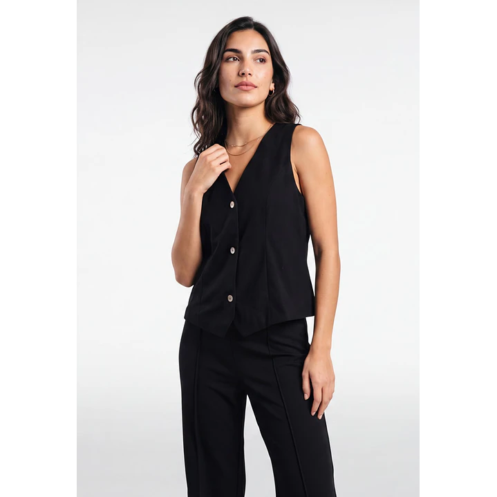 Vest Lino Mujer Negro 1