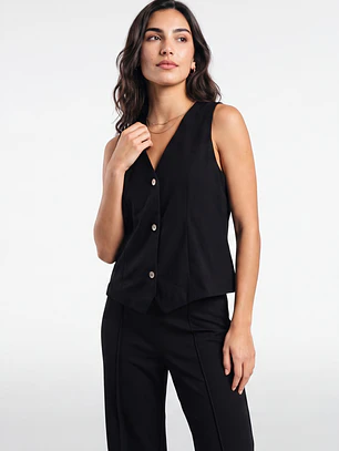 Vest Lino Mujer Negro