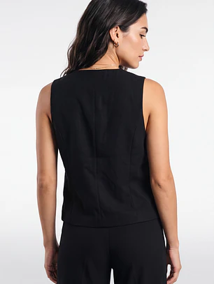 Vest Lino Mujer Negro