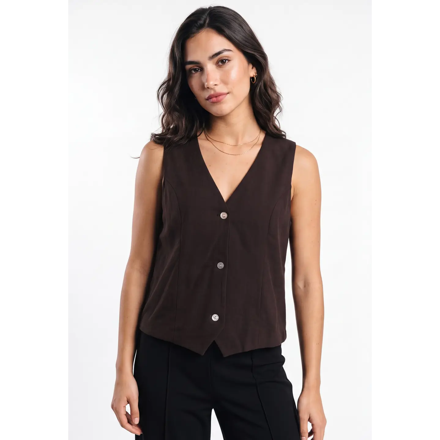 Vest Lino Mujer Café 1