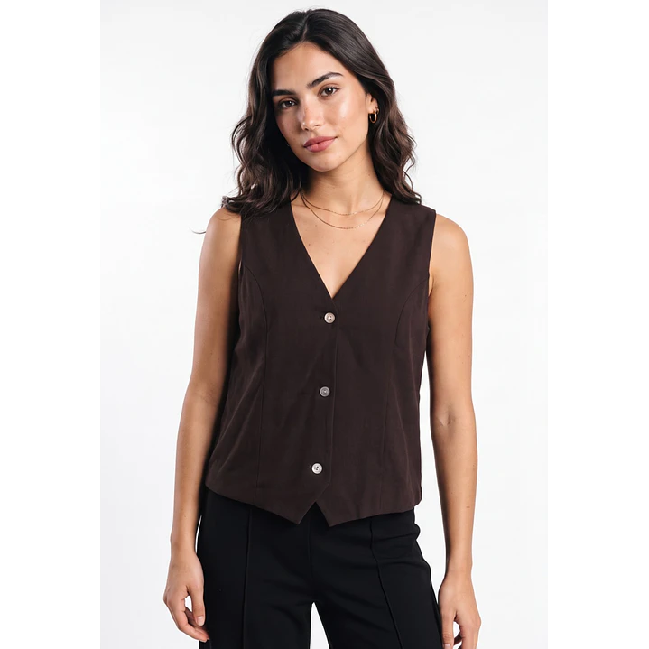 Vest Lino Mujer Café 1