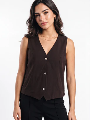 Vest Lino Mujer Café
