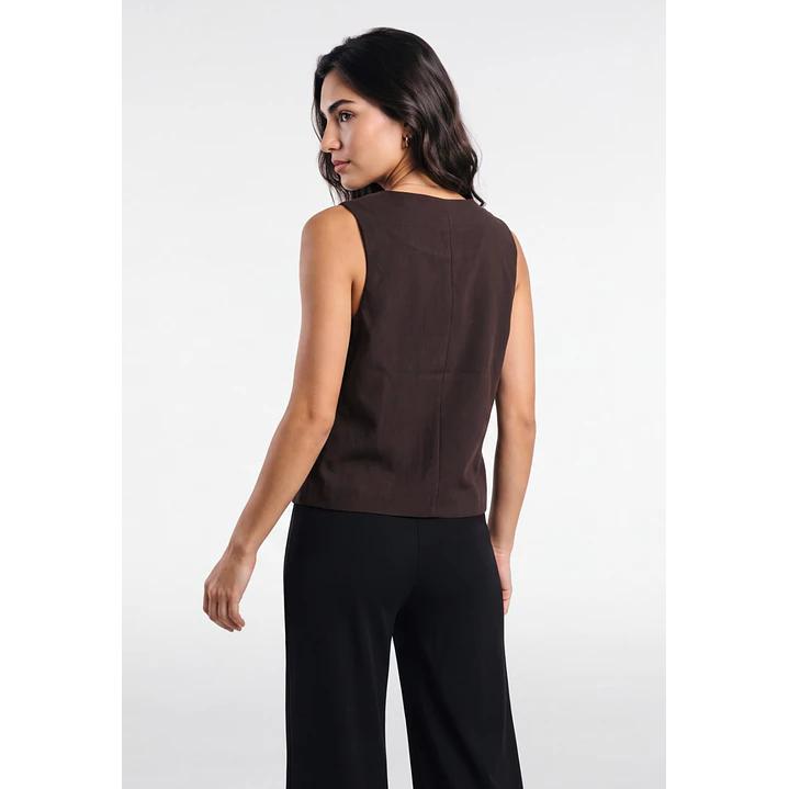 Vest Lino Mujer Café 2