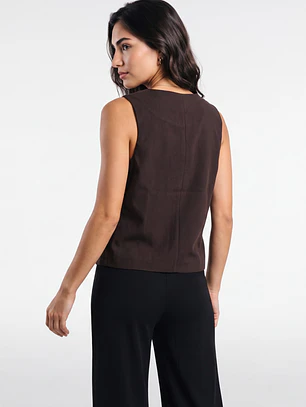 Vest Lino Mujer Café