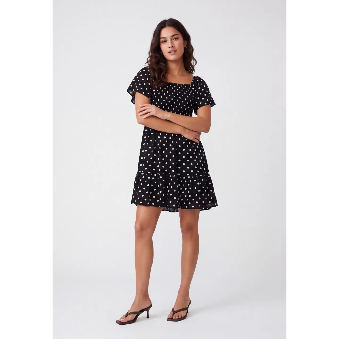 Vestido Corto Lunares Mujer Negro 1