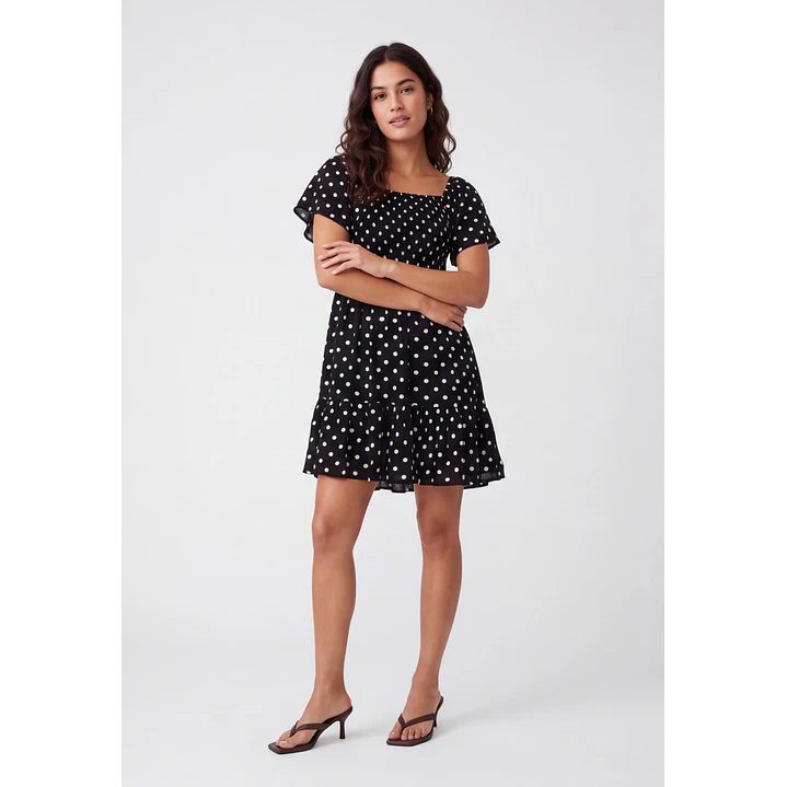 Vestido Corto Lunares Mujer Negro 1