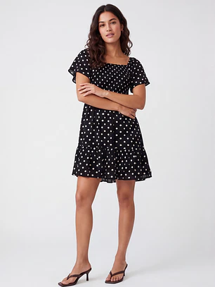 Vestido Corto Lunares Mujer Negro