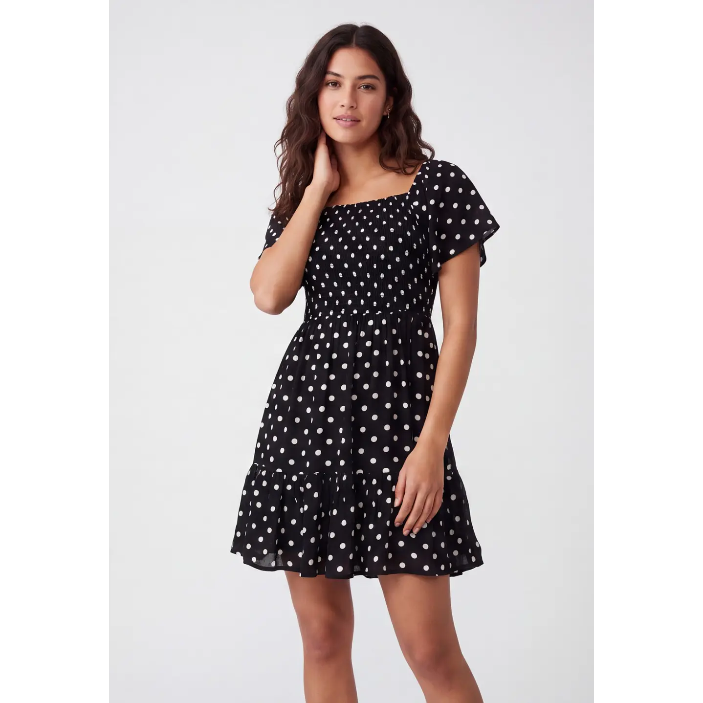 Vestido Corto Lunares Mujer Negro 3