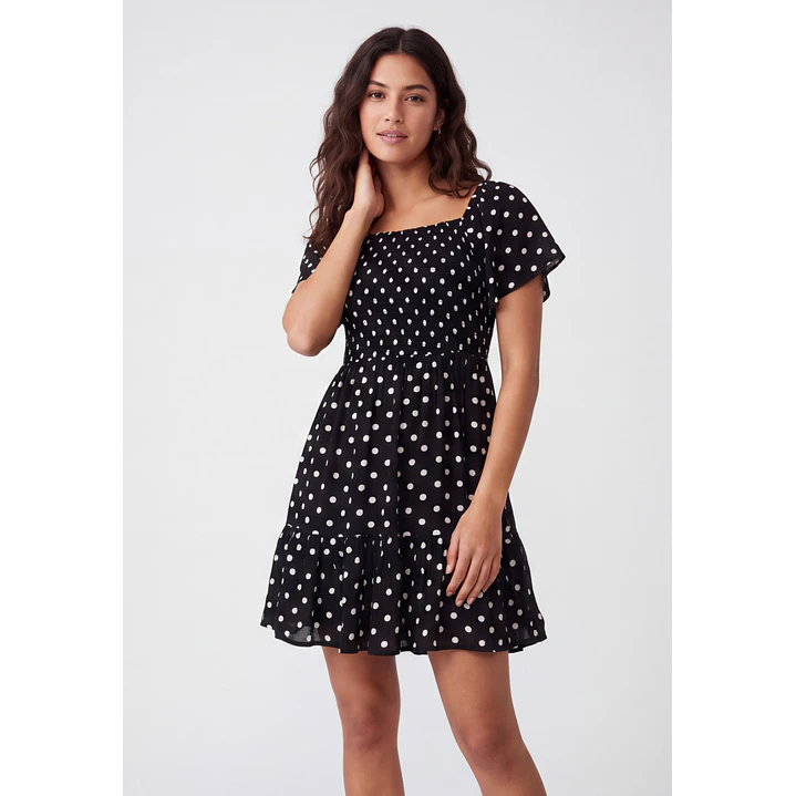 Vestido Corto Lunares Mujer Negro 3