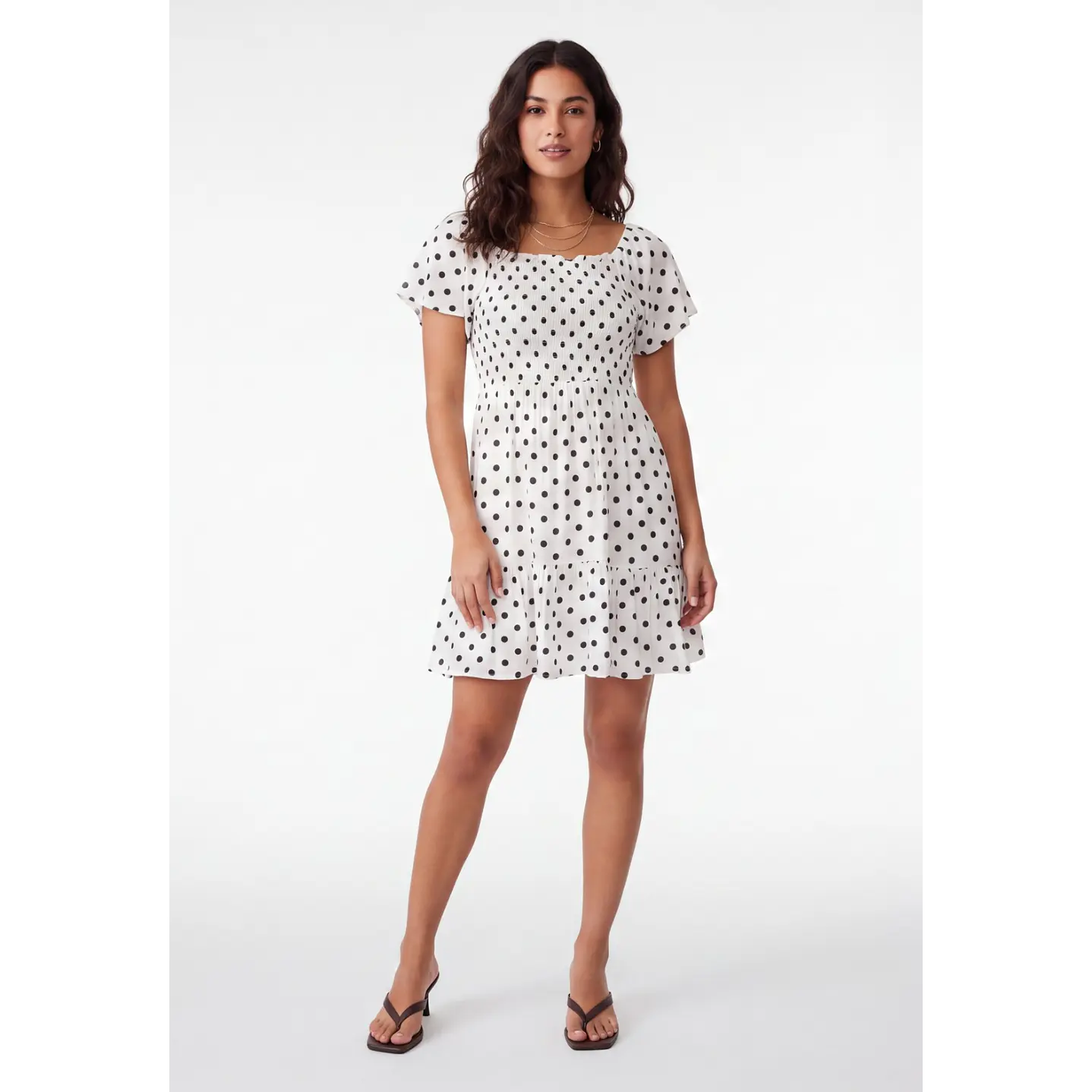 Vestido Corto Lunares Mujer Blanco 1