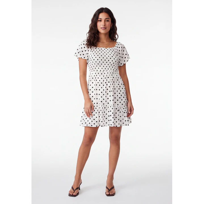 Vestido Corto Lunares Mujer Blanco 1
