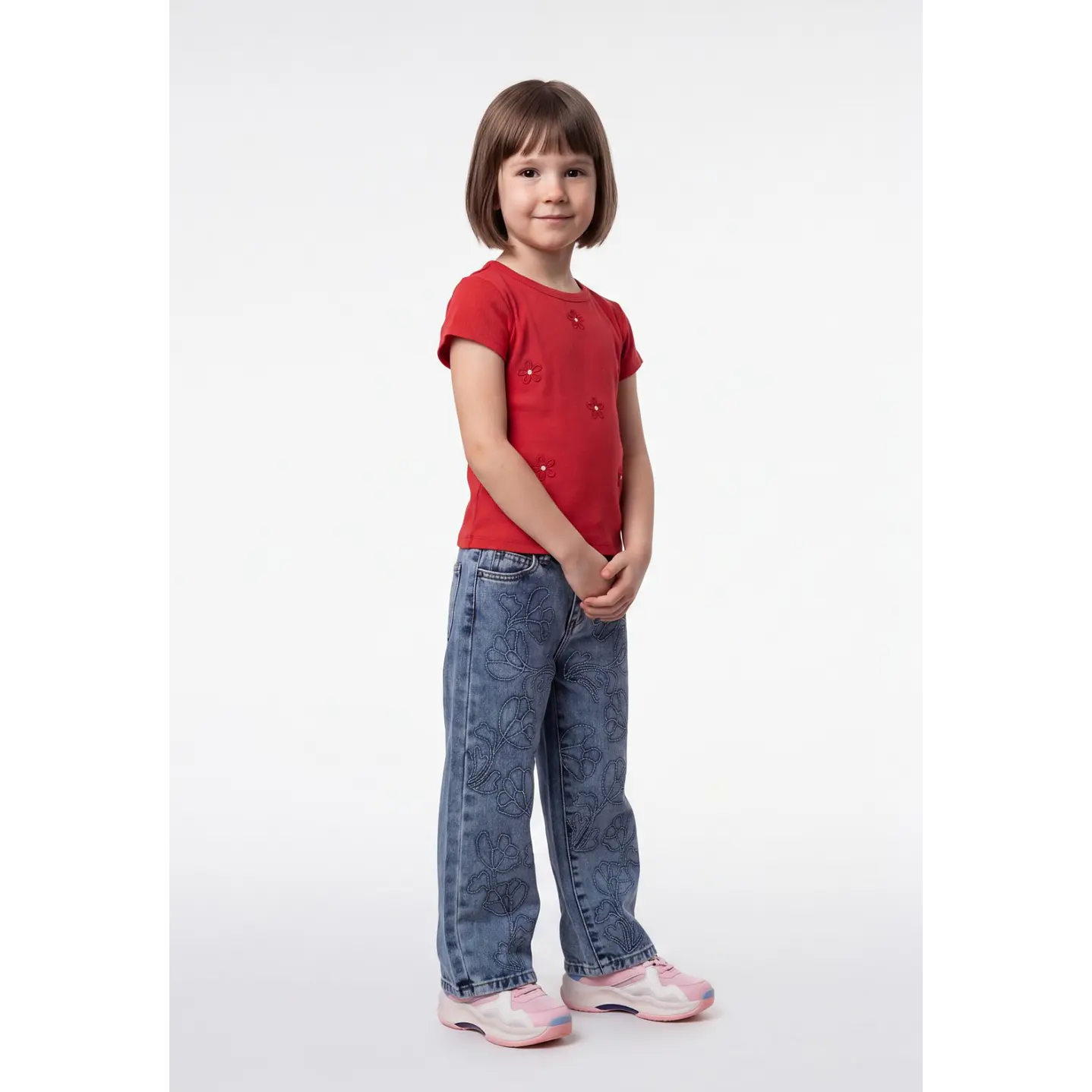 Polera Rib Perlas Niña Rojo 3