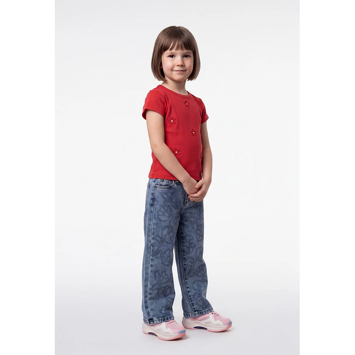 Polera Rib Perlas Niña Rojo 3