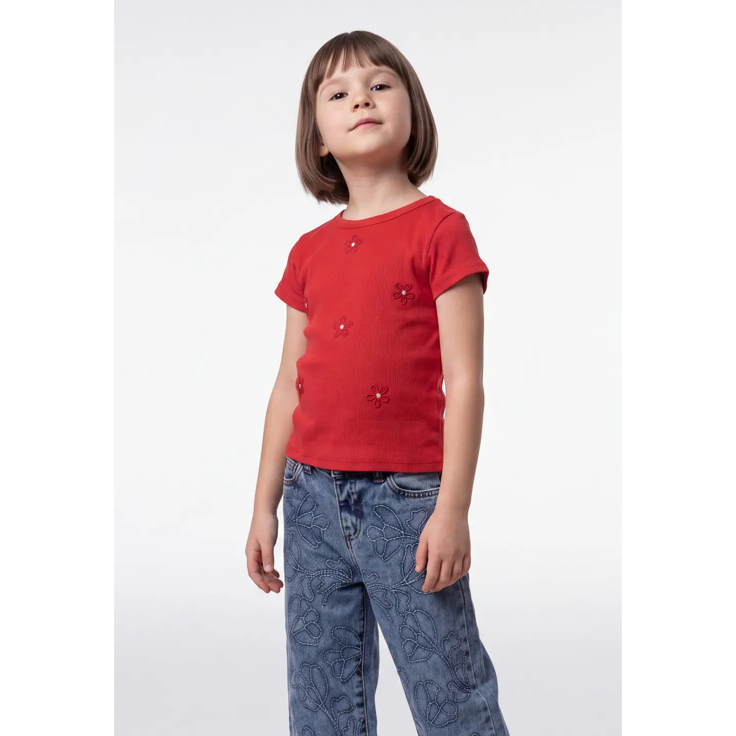 Polera Rib Perlas Niña Rojo 1
