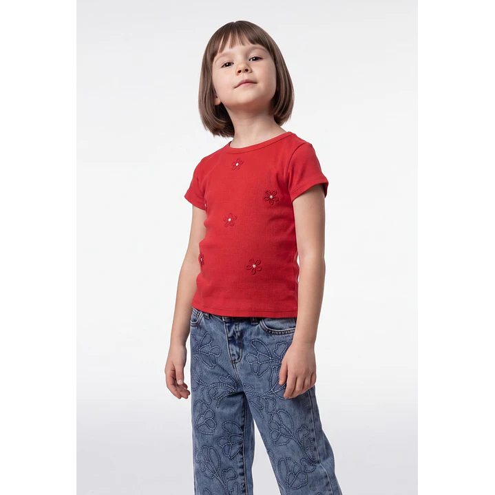 Polera Rib Perlas Niña Rojo 1