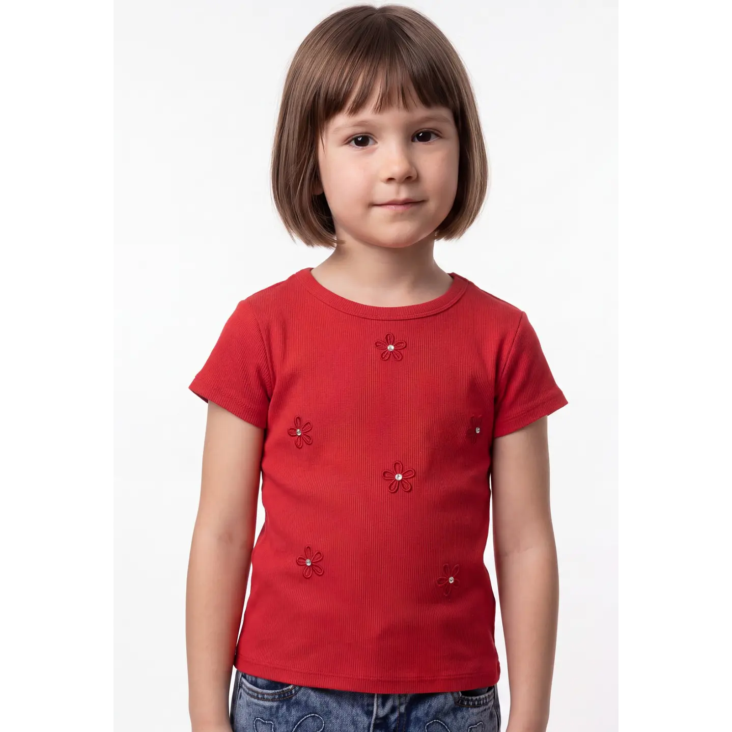 Polera Rib Perlas Niña Rojo 4