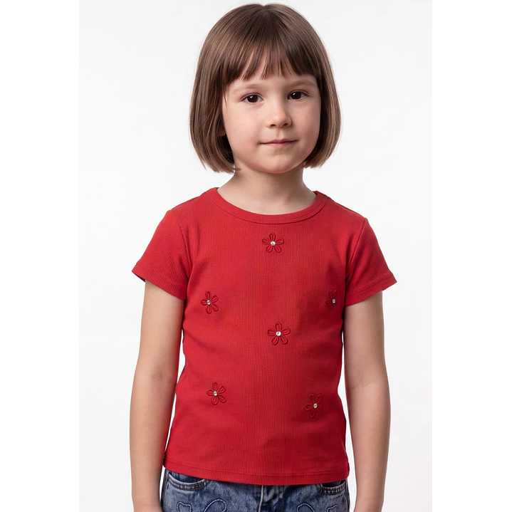 Polera Rib Perlas Niña Rojo 4
