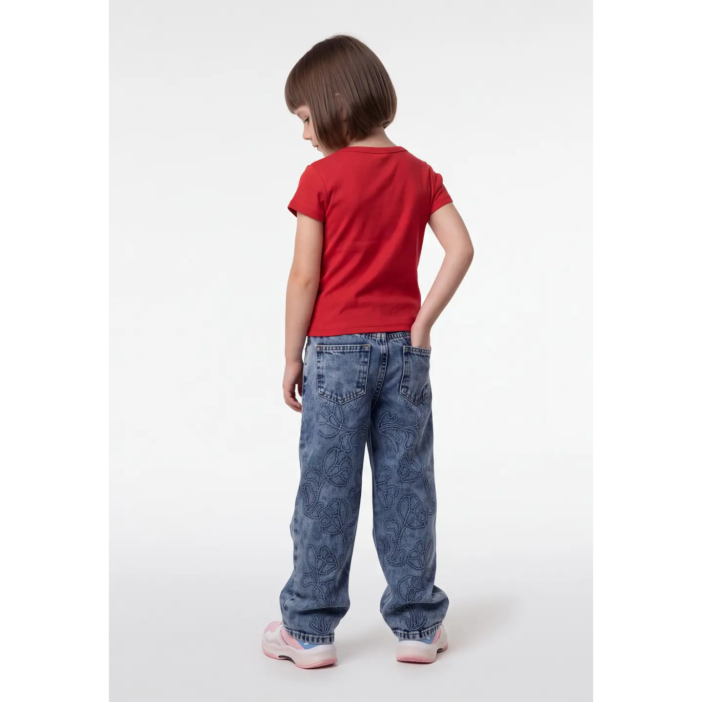 Polera Rib Perlas Niña Rojo 2