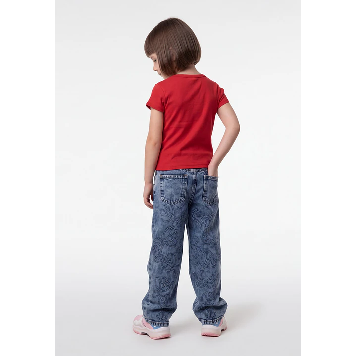 Polera Rib Perlas Niña Rojo 2