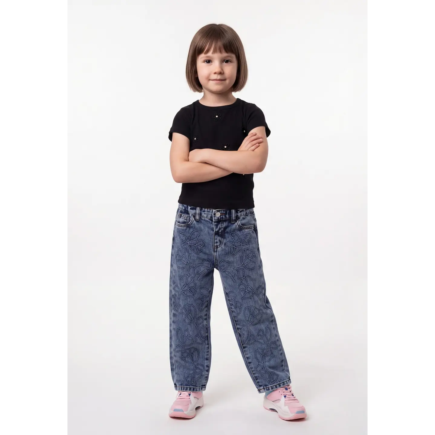 Polera Rib Perlas Niña Negro 3