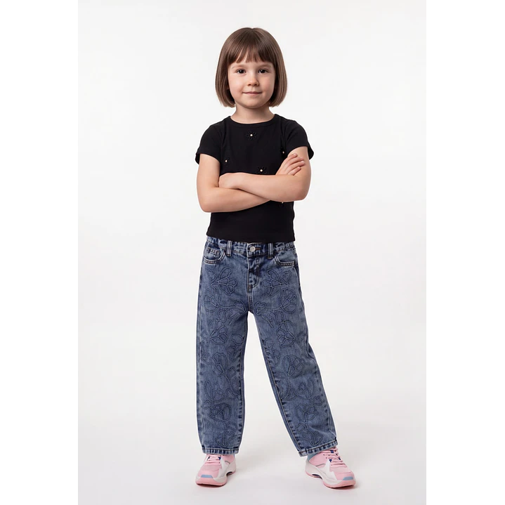 Polera Rib Perlas Niña Negro 3