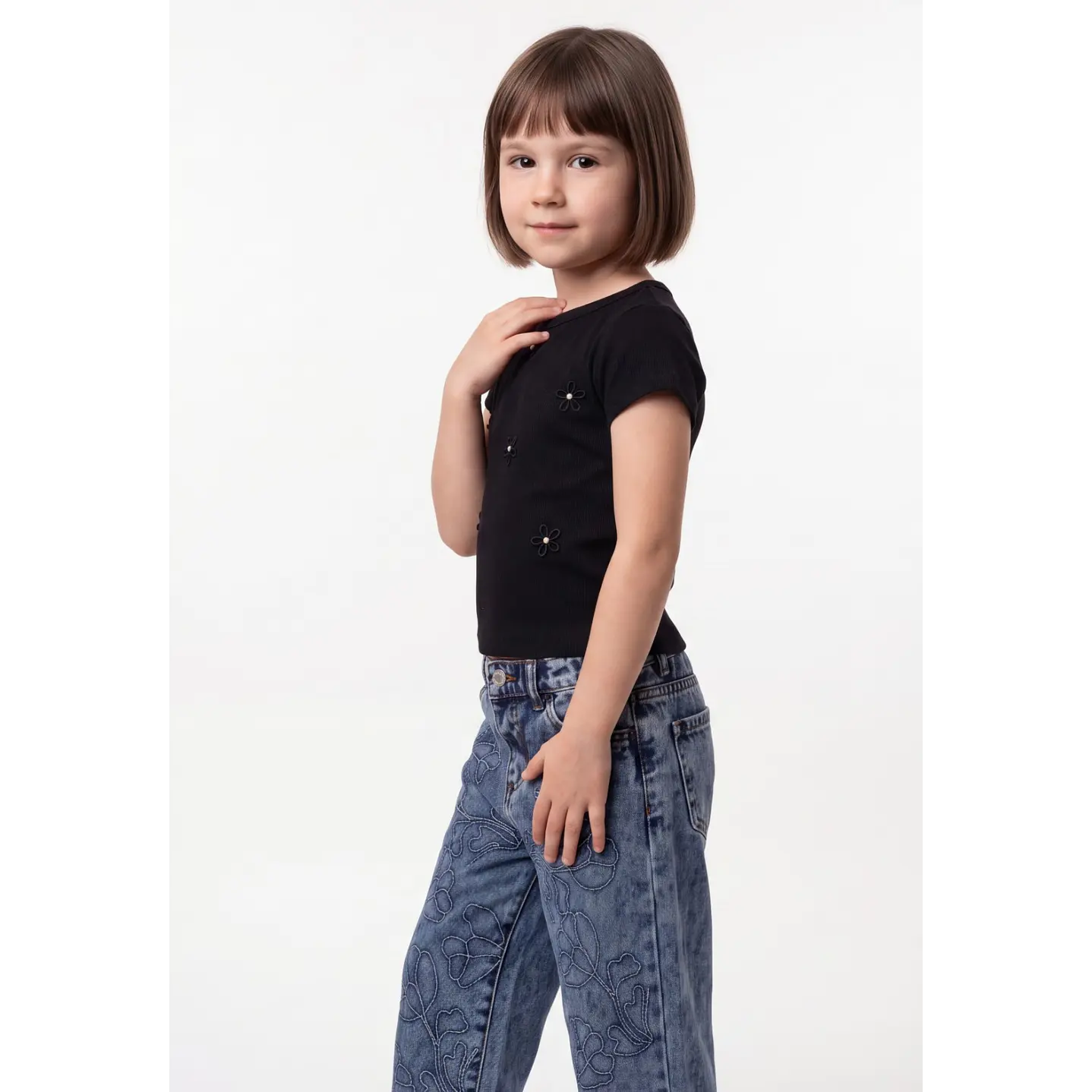 Polera Rib Perlas Niña Negro 1