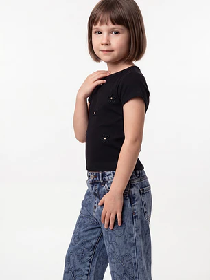 Polera Rib Perlas Niña Negro