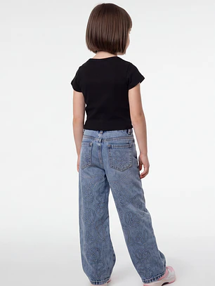 Polera Rib Perlas Niña Negro