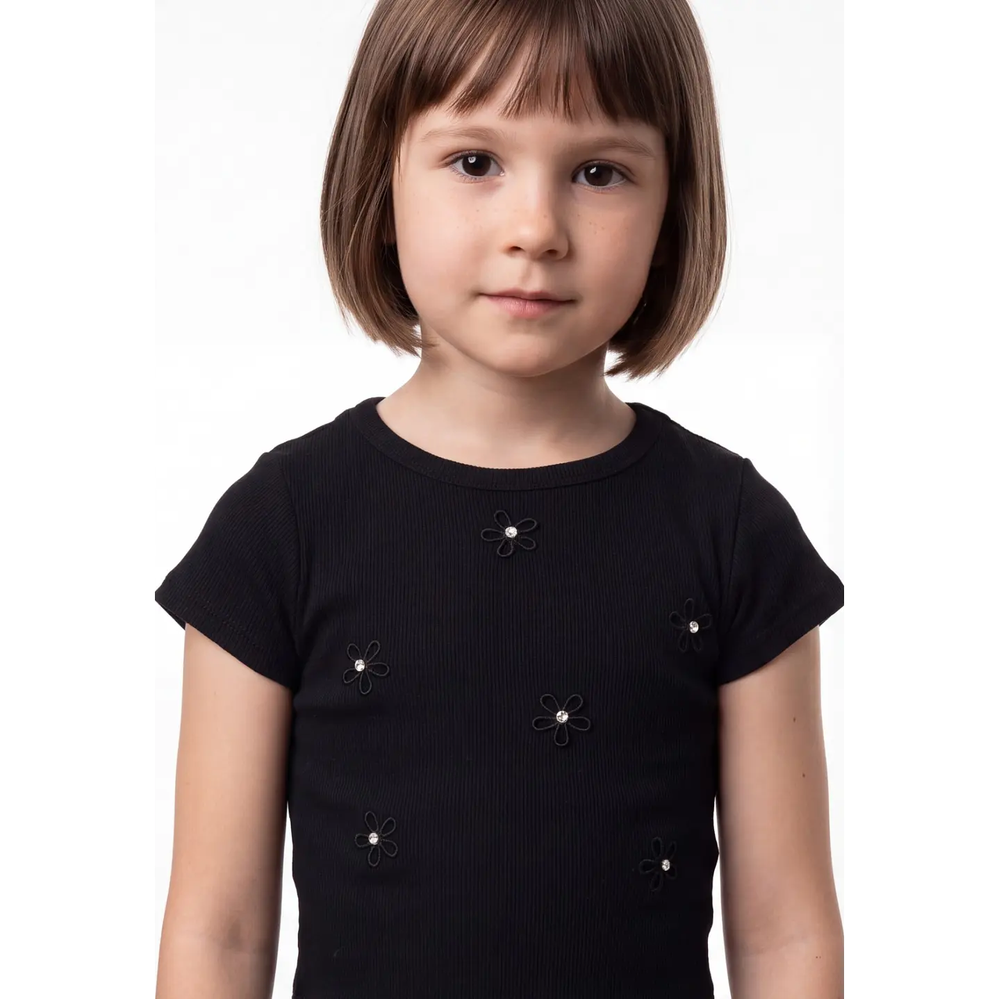 Polera Rib Perlas Niña Negro 4