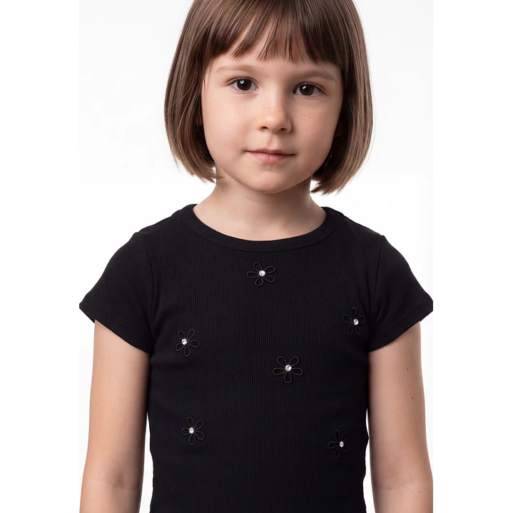 Polera Rib Perlas Niña Negro 4