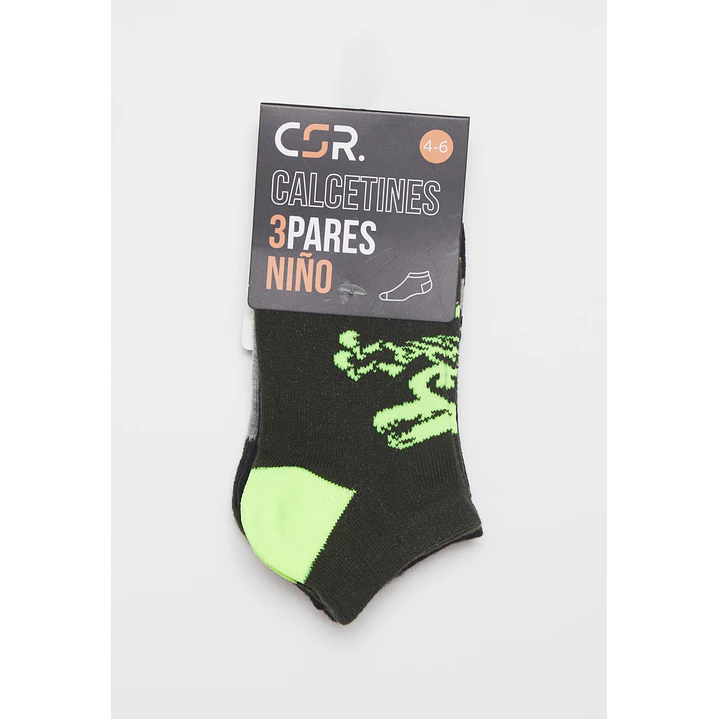 Calcetín Corto Tripack Niño Verde 2