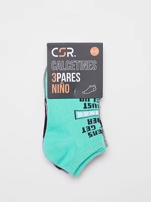 Calcetín Corto Tripack Niño Negro