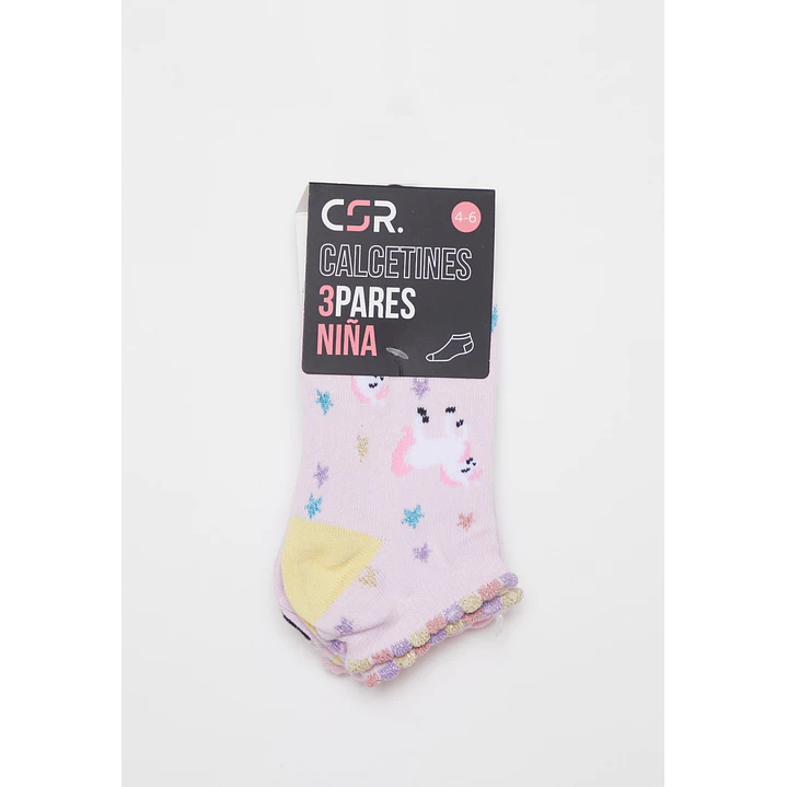 Calcetín Corto Tripack Niña Rosado 2