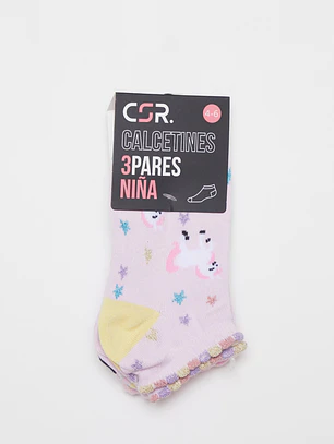 Calcetín Corto Tripack Niña Rosado