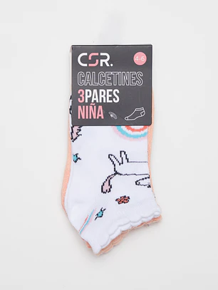 Calcetín Corto Tripack Niña Blanco