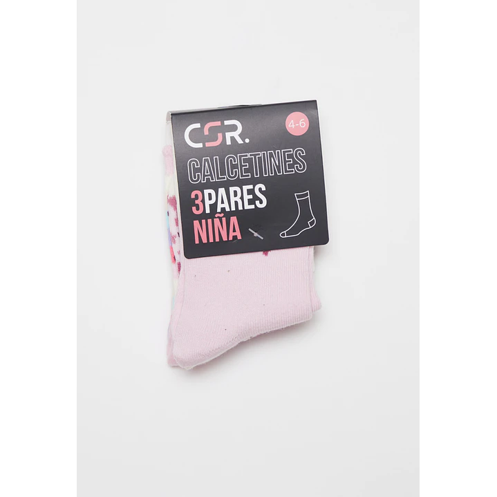 Calcetín Largo Tripack Niña Rosado 2