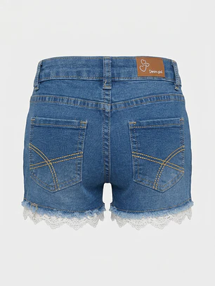 Short Denim Bordado Niña Azul
