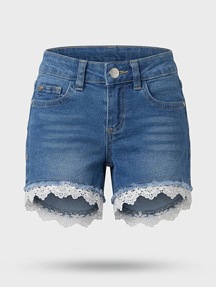 Short Denim Bordado Niña Azul